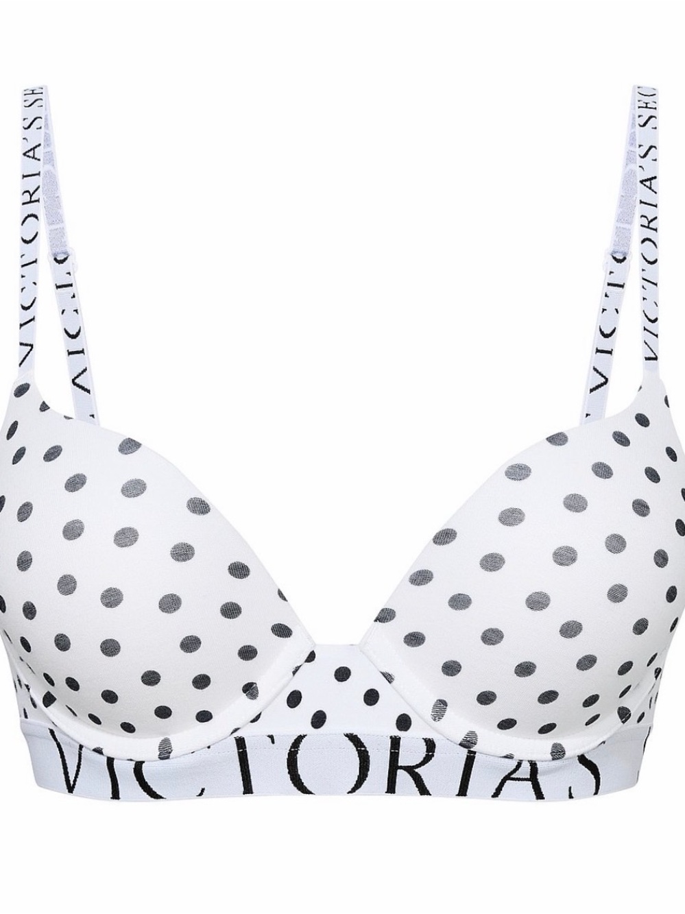 Victoria's Secret White & Black Polka Dot Push-Up Bra - Bombshell Add-2-Cups